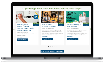 Laptop showing selection of business workshops